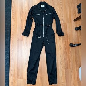 DANIELLE BERNSTEIN Black Zip-Front Utility Jumpsuit